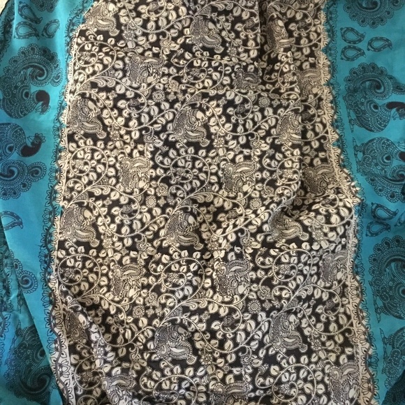 Stunning ! Blue, black KALAMKARI cotton blend SAREE SARI with Mirrors, tassles - Picture 8 of 8